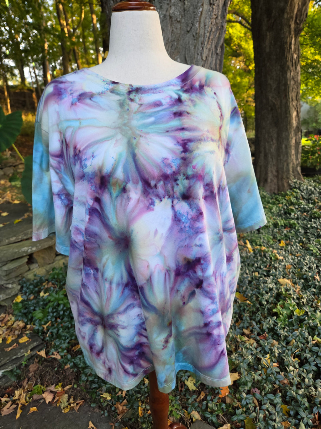 Ice-Dyed Women’s 3XL Boxy T-Shirt — Wide Crew Neck — One of a Kind
