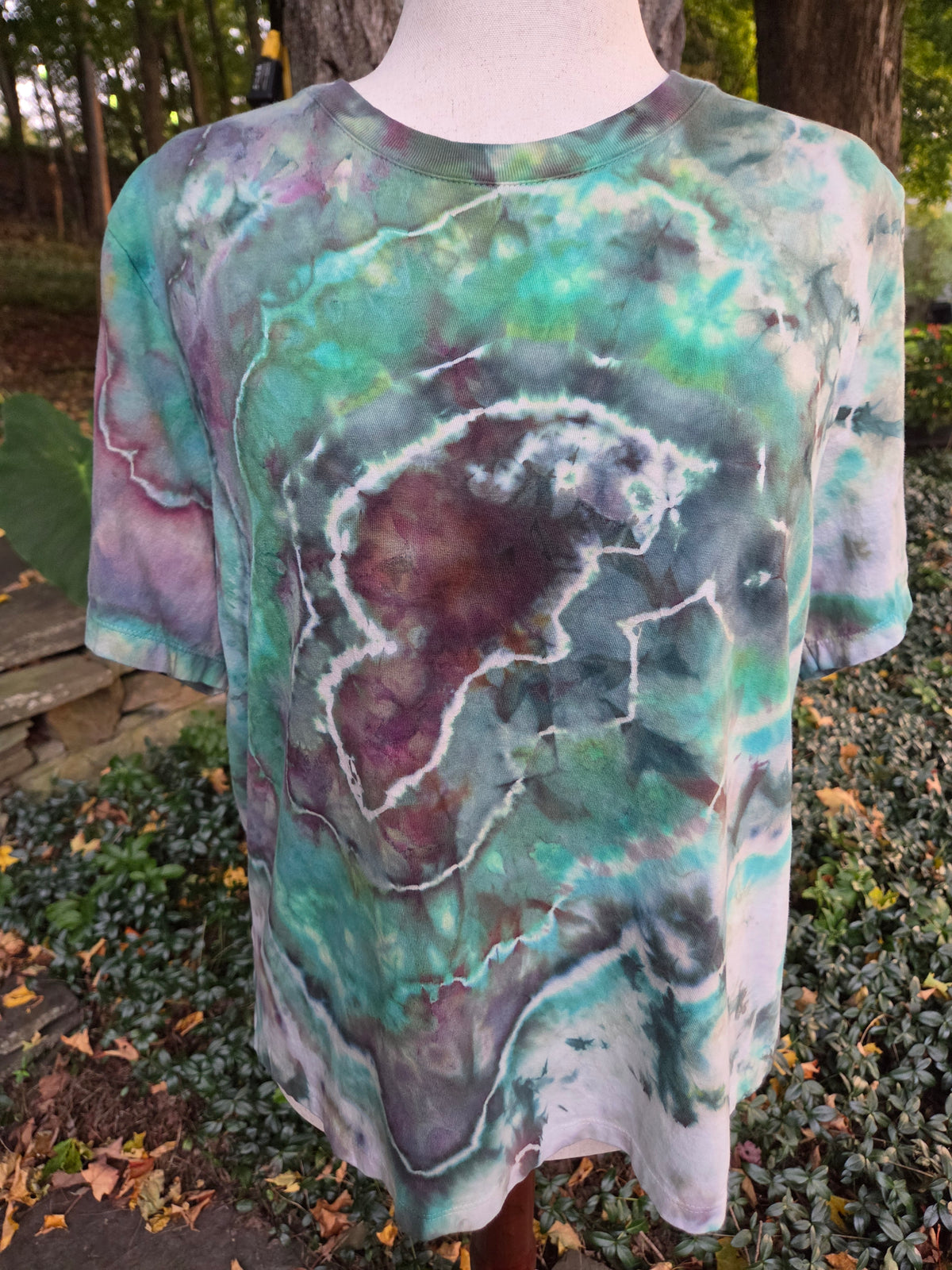 Ice-Dyed Women’s XL Boxy T-Shirt — Garment-Dyed 100% Cotton — One of a Kind
