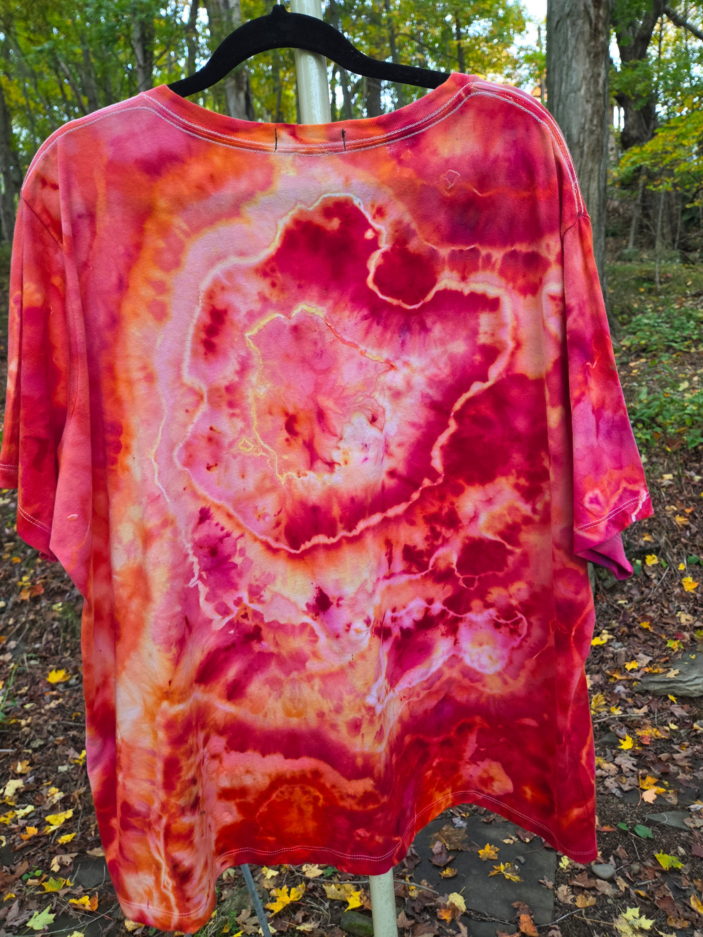 Ice-Dyed Women’s 3XL V-Neck T-Shirt — Fire Opal Geode — One of a Kind