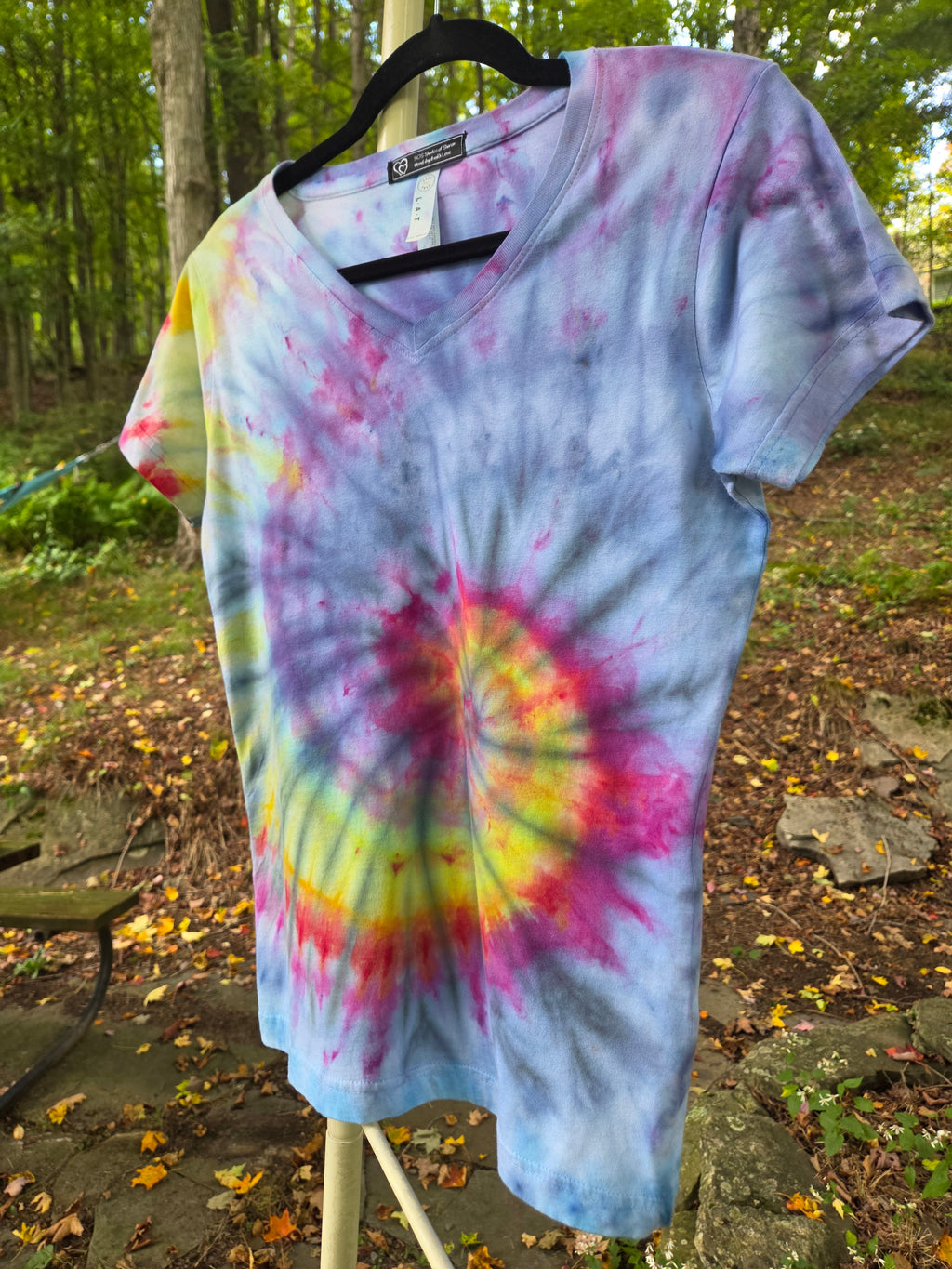 Ice-Dyed Women’s Medium V-Neck T-Shirt — One of a Kind