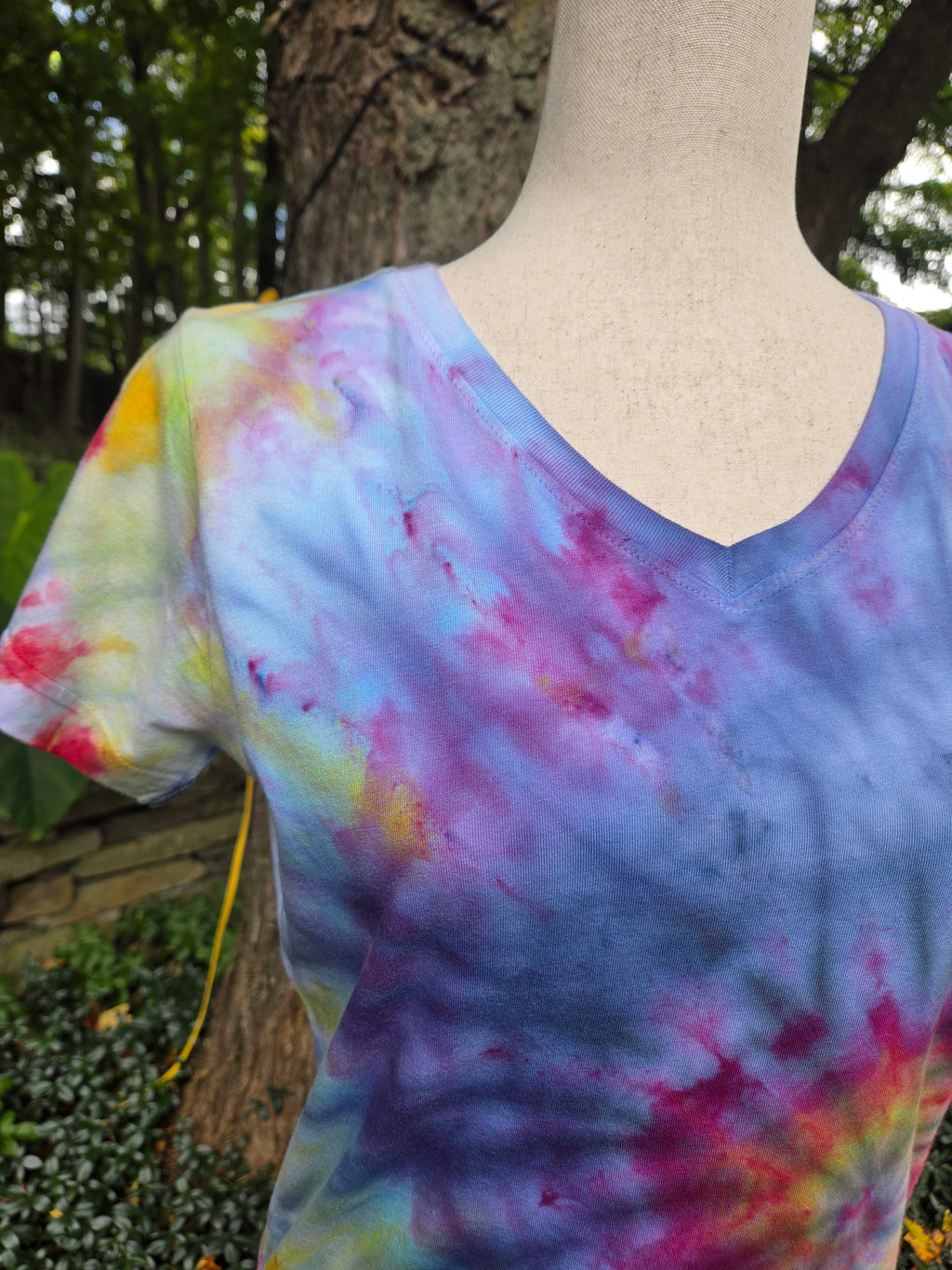Ice-Dyed Women’s Medium V-Neck T-Shirt — One of a Kind