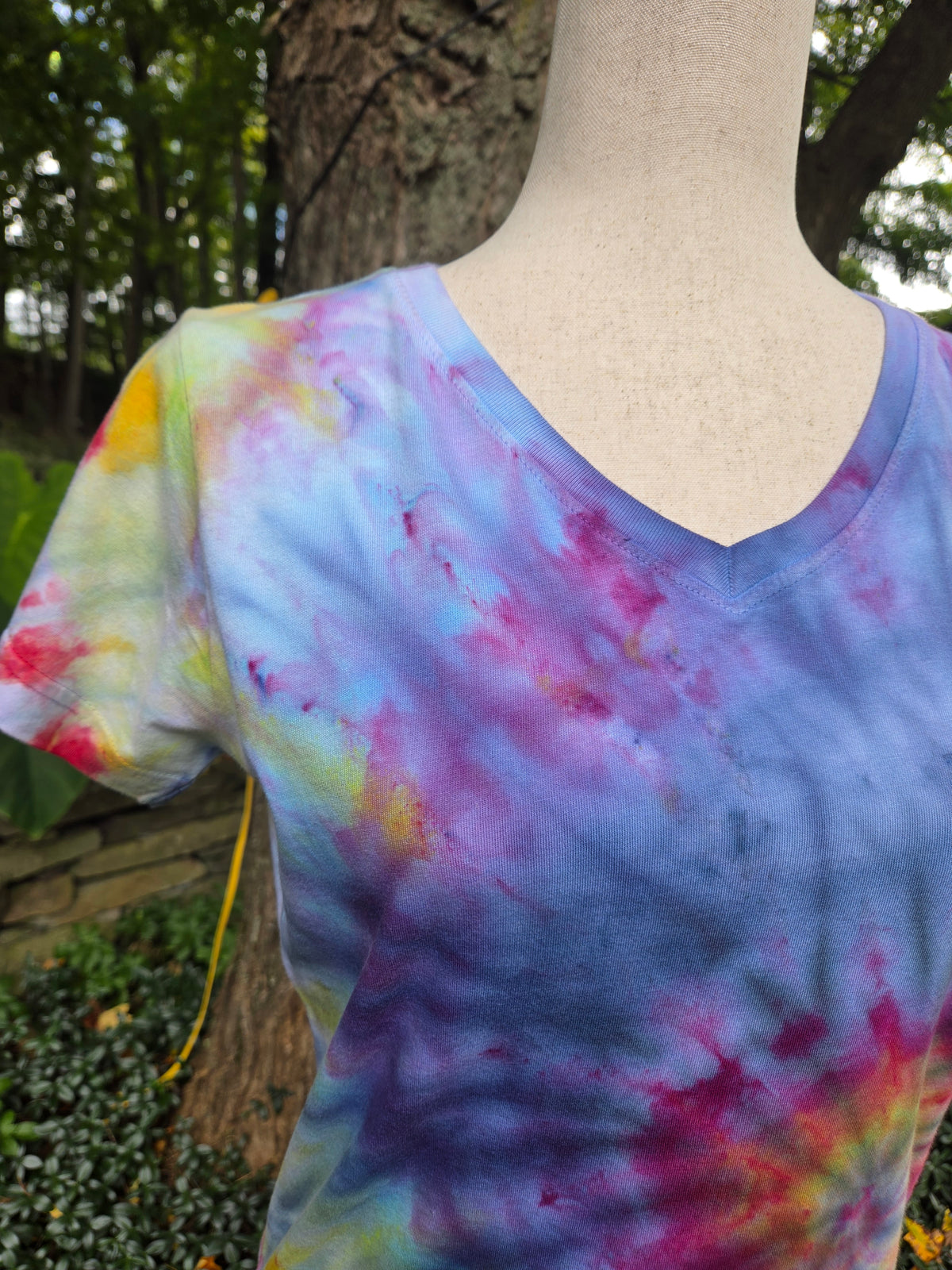 Ice-Dyed Women’s Medium V-Neck T-Shirt — One of a Kind