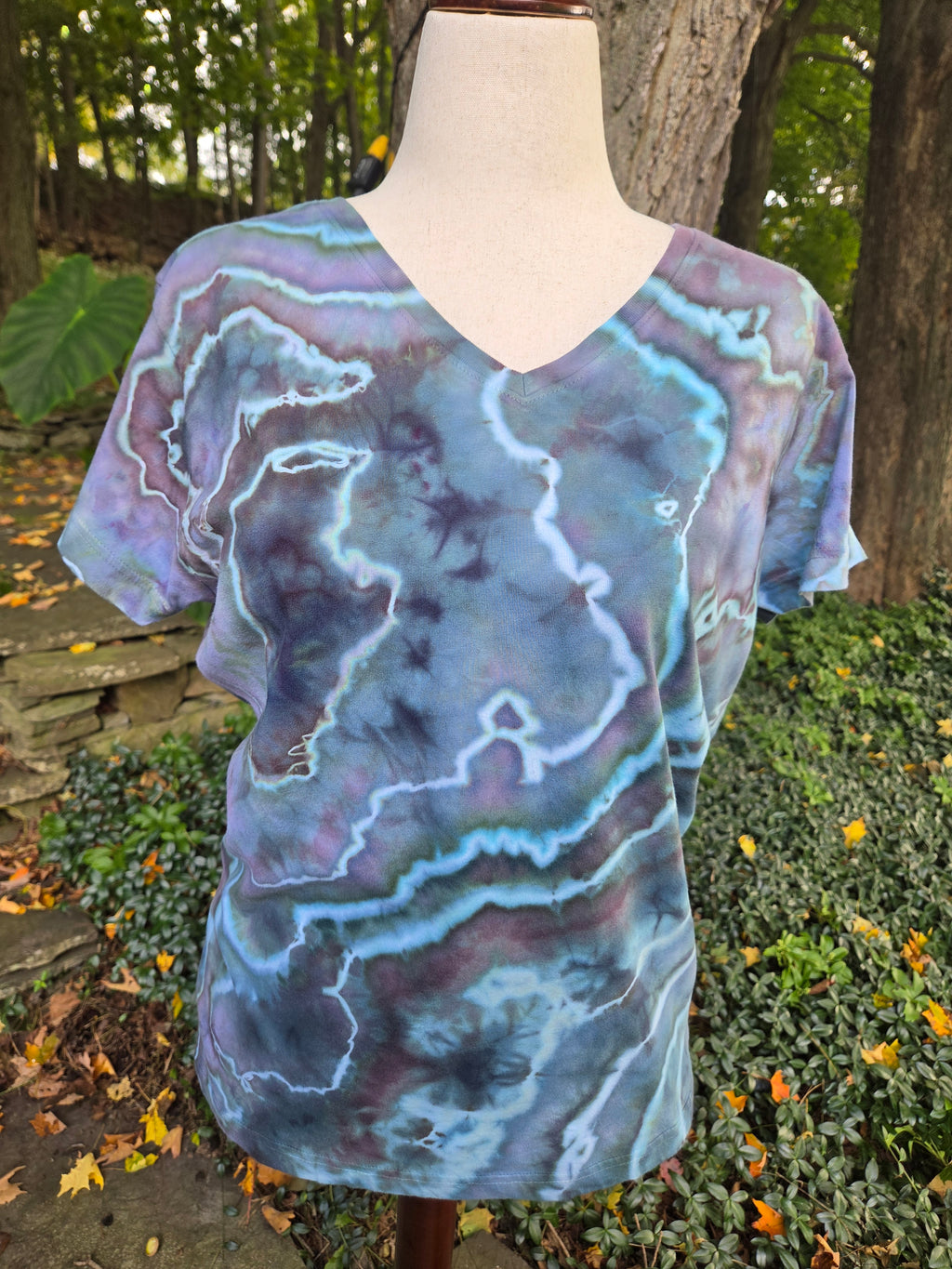 Ice-Dyed Women’s Large V-Neck T-Shirt — One of a Kind