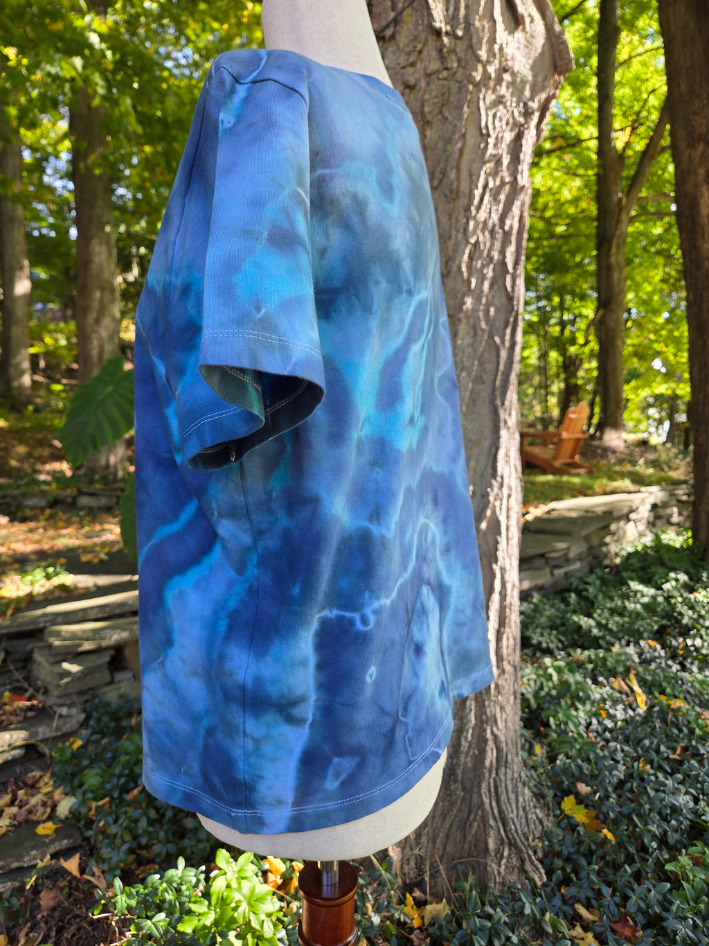 Ice-Dyed Women’s Medium Boxy T-Shirt — Wide Crew Neck — One of a Kind