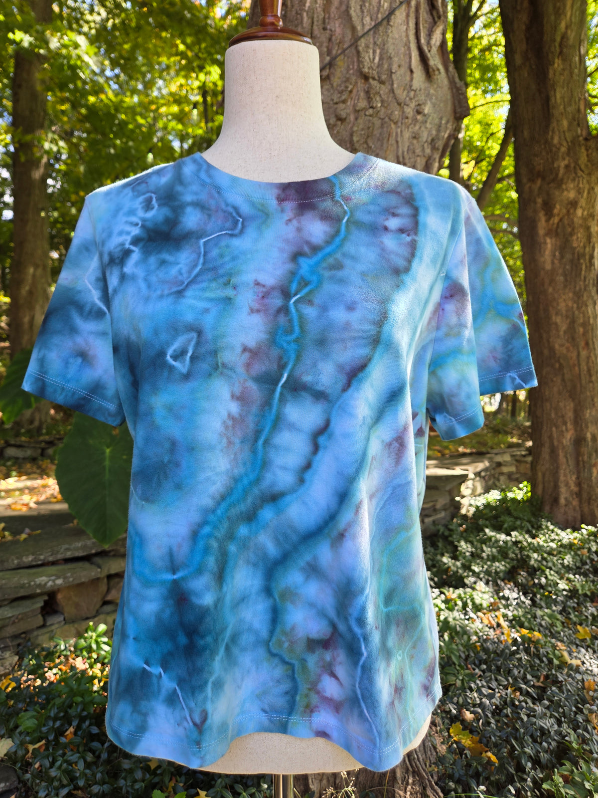 Ice-Dyed Women’s Medium Boxy T-Shirt — Wide Crew Neck — One of a Kind