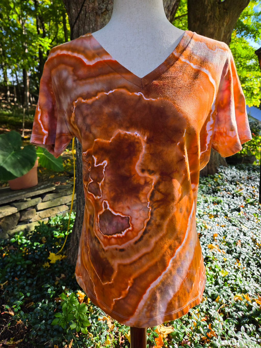 Ice-Dyed Women’s Medium V-Neck T-Shirt — One of a Kind