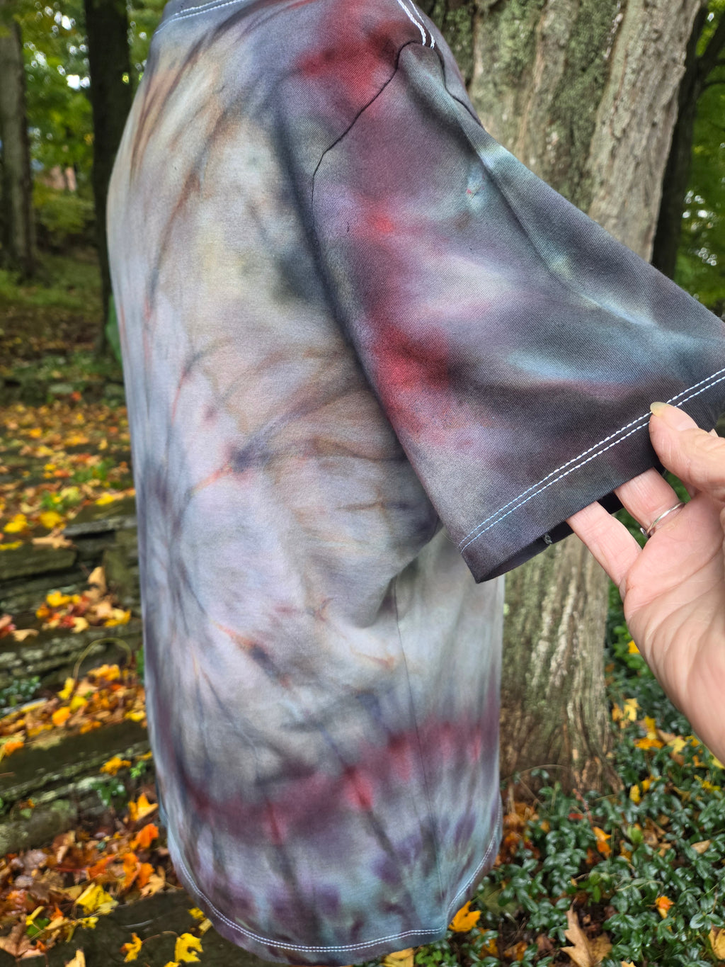 Ice-Dyed Women’s XL V-Neck T-Shirt — Swirl Collection — One of a Kind