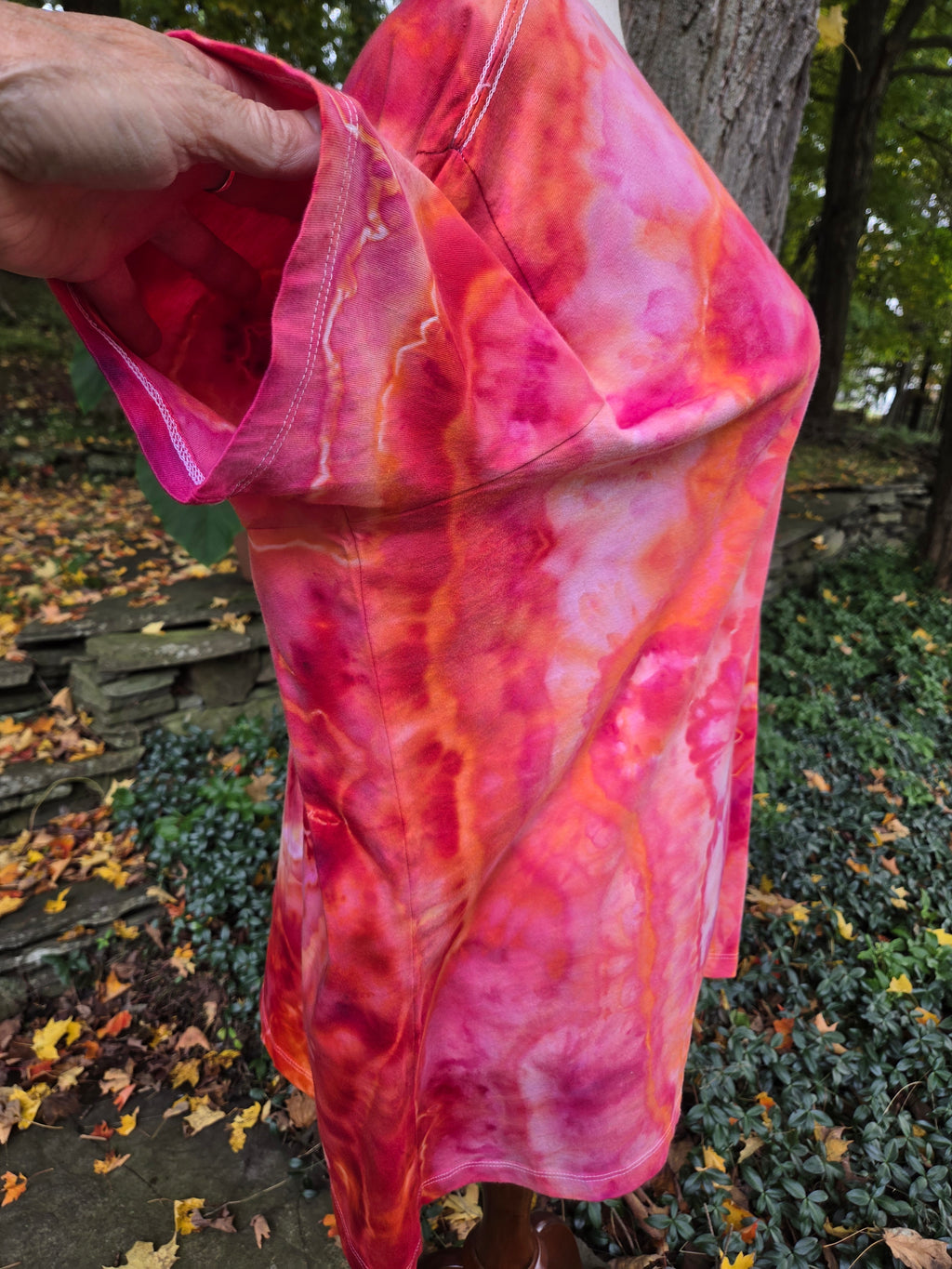 Ice-Dyed Women’s 3XL V-Neck T-Shirt — Fire Opal Geode — One of a Kind