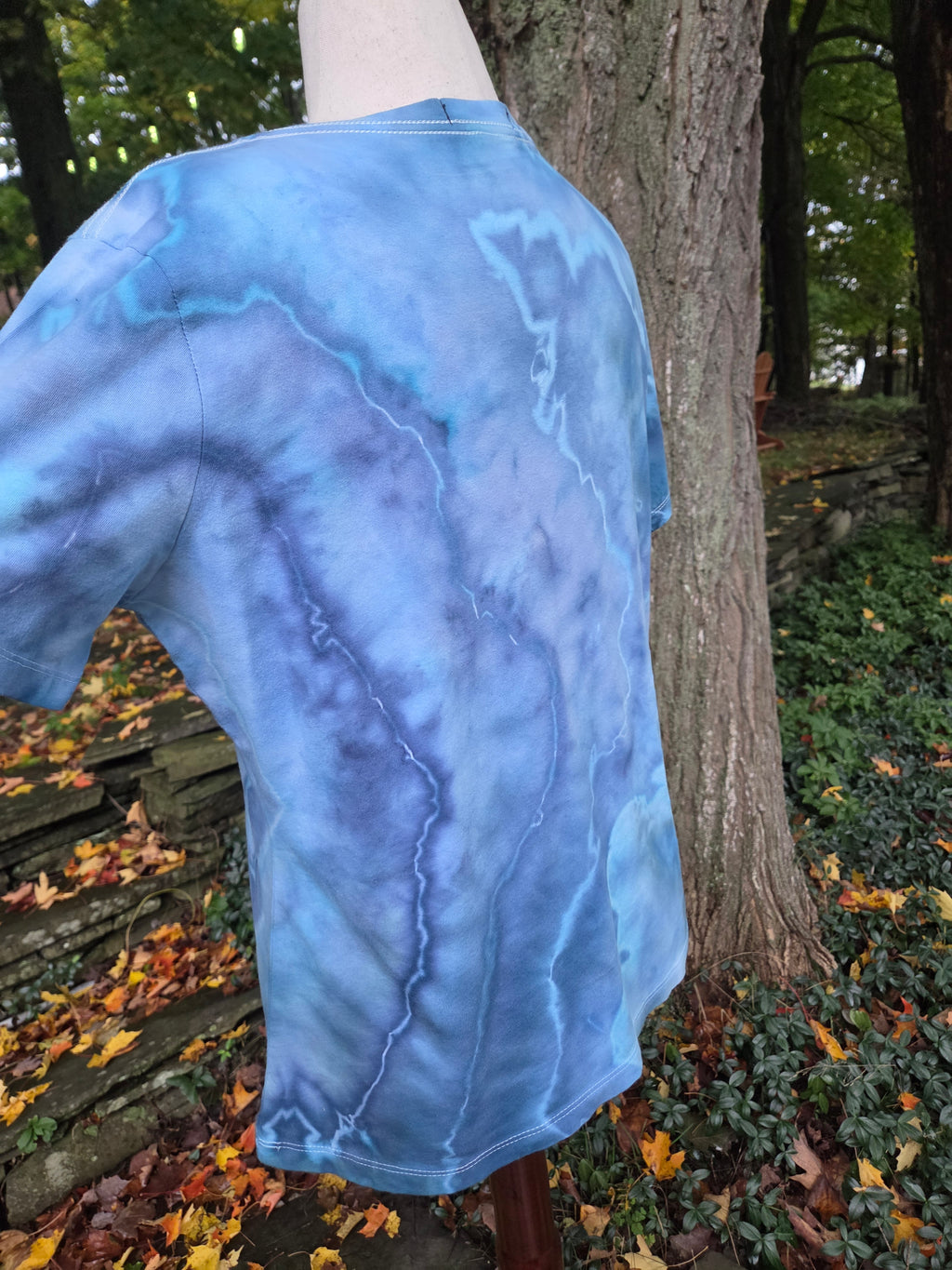 One-of-a-kind ice-dyed women’s V-neck T-shirt — Large