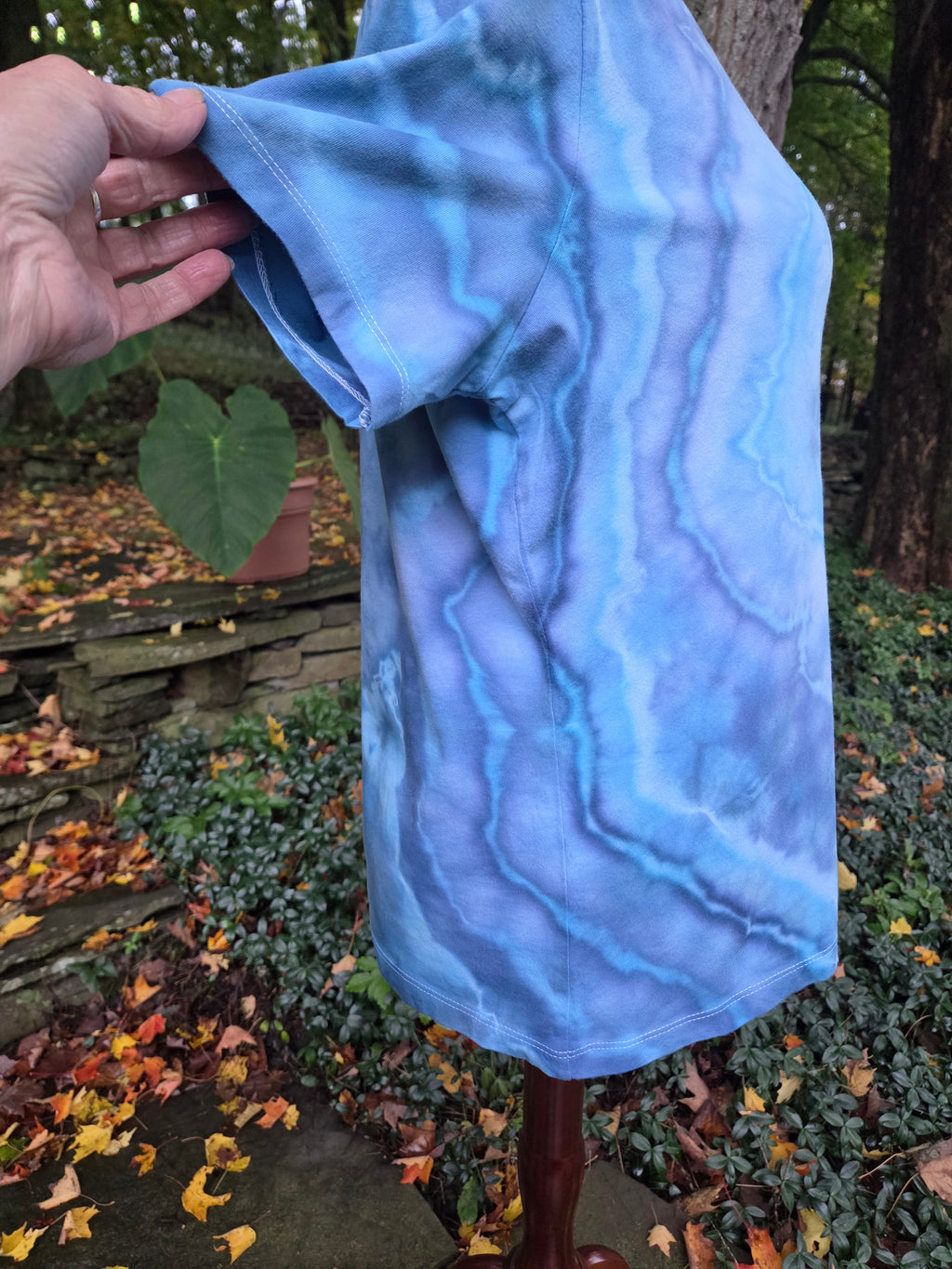 One-of-a-kind ice-dyed women’s V-neck T-shirt — Large