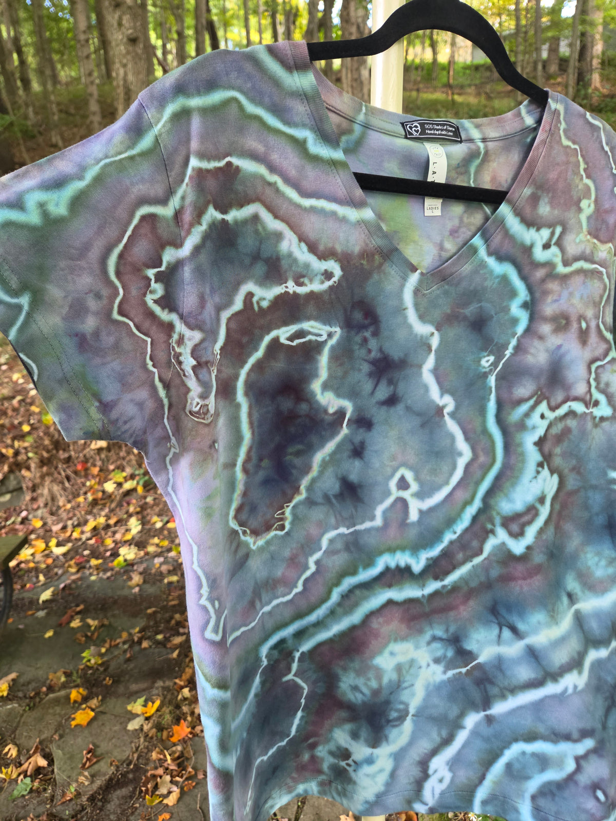 Ice-Dyed Women’s Large V-Neck T-Shirt — One of a Kind