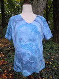 One-of-a-kind ice-dyed women’s V-neck T-shirt — Large